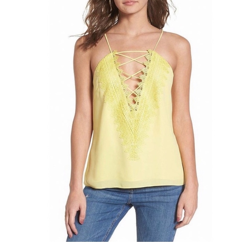 WAYF YELLOW LACE CAMI TOP CRISS CROSS FRONT XS